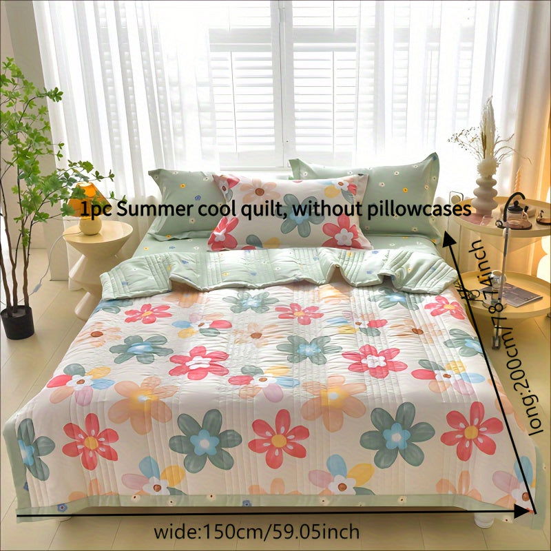 1 Pc Skin-friendly Summer Cooling Thin Quilt, Printed Quilted Four Seasons Quilt, Soft And Comfortable Summer Thin Quilt, Single Double Hotel Home Bedroom Guest Room Sofa Special - Hiccupzz