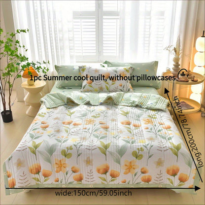 1 Pc Skin-friendly Summer Cooling Thin Quilt, Printed Quilted Four Seasons Quilt, Soft And Comfortable Summer Thin Quilt, Single Double Hotel Home Bedroom Guest Room Sofa Special - Hiccupzz