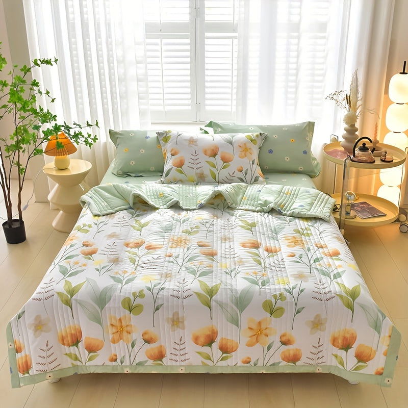 1 Pc Skin-friendly Summer Cooling Thin Quilt, Printed Quilted Four Seasons Quilt, Soft And Comfortable Summer Thin Quilt, Single Double Hotel Home Bedroom Guest Room Sofa Special - Hiccupzz