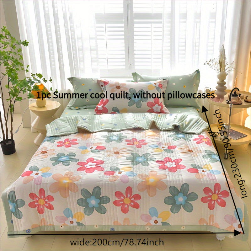 1 Pc Skin-friendly Summer Cooling Thin Quilt, Printed Quilted Four Seasons Quilt, Soft And Comfortable Summer Thin Quilt, Single Double Hotel Home Bedroom Guest Room Sofa Special - Hiccupzz