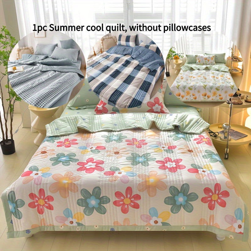 1 Pc Skin-friendly Summer Cooling Thin Quilt, Printed Quilted Four Seasons Quilt, Soft And Comfortable Summer Thin Quilt, Single Double Hotel Home Bedroom Guest Room Sofa Special - Hiccupzz