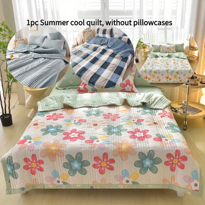 1 Pc Skin-friendly Summer Cooling Thin Quilt, Printed Quilted Four Seasons Quilt, Soft And Comfortable Summer Thin Quilt, Single Double Hotel Home Bedroom Guest Room Sofa Special - Hiccupzz