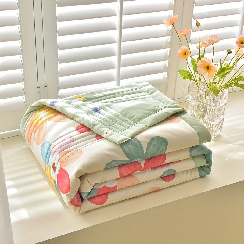 1 Pc Skin-friendly Summer Cooling Thin Quilt, Printed Quilted Four Seasons Quilt, Soft And Comfortable Summer Thin Quilt, Single Double Hotel Home Bedroom Guest Room Sofa Special - Hiccupzz