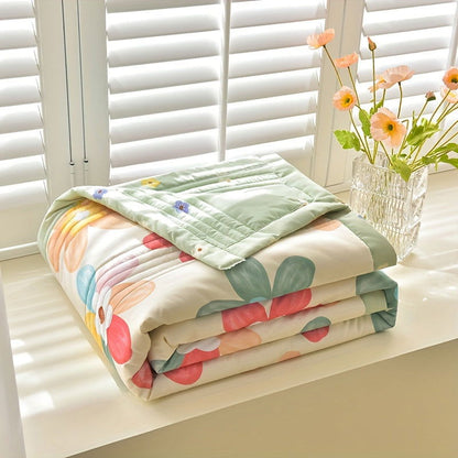 1 Pc Skin-friendly Summer Cooling Thin Quilt, Printed Quilted Four Seasons Quilt, Soft And Comfortable Summer Thin Quilt, Single Double Hotel Home Bedroom Guest Room Sofa Special - Hiccupzz