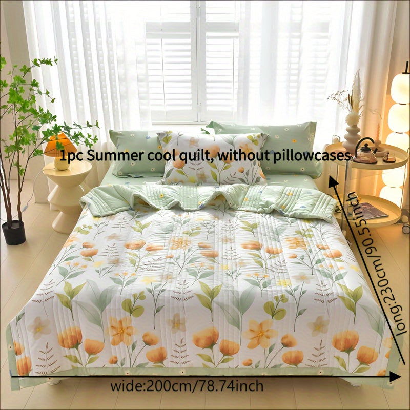 1 Pc Skin-friendly Summer Cooling Thin Quilt, Printed Quilted Four Seasons Quilt, Soft And Comfortable Summer Thin Quilt, Single Double Hotel Home Bedroom Guest Room Sofa Special - Hiccupzz
