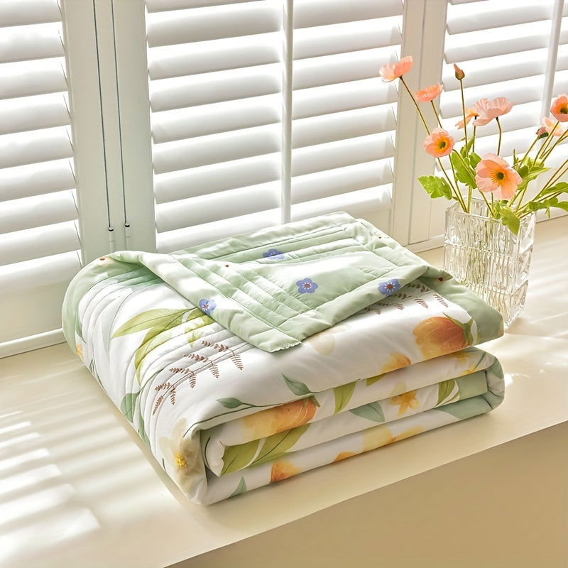 1 Pc Skin-friendly Summer Cooling Thin Quilt, Printed Quilted Four Seasons Quilt, Soft And Comfortable Summer Thin Quilt, Single Double Hotel Home Bedroom Guest Room Sofa Special - Hiccupzz