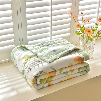 1 Pc Skin-friendly Summer Cooling Thin Quilt, Printed Quilted Four Seasons Quilt, Soft And Comfortable Summer Thin Quilt, Single Double Hotel Home Bedroom Guest Room Sofa Special - Hiccupzz