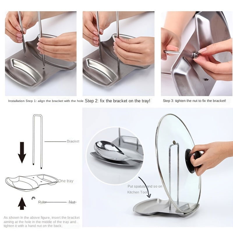 1 Pc Stainless Steel Pot Lid Rack with Drain Tray and Removable Shelf - Easy Pot Cover Storage and Drainage - Kitchen Accessory - Hiccupzz