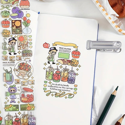 1 Roll, PET Long Strip Tape: Cute Sweetheart Series Cartoon Hand Account DIY Decorative Stickers for Crafts, Gift Wrap, Scrapbooking, Bullet Journals, and Party Decorations - Hiccupzz