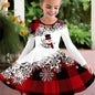 Girls' Long Sleeve Christmas Dress - Cute Cinched Waist, Big Swing Hem, Festive Print Design - Hiccupzz