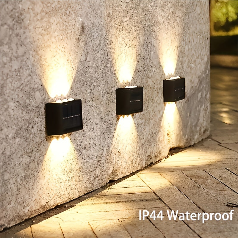 2-Pack Solar Wall Lights, Decorative Up and Down Lights for Patio, Villa, Aisle, IP44 Waterproof Ambient Landscape Lamps