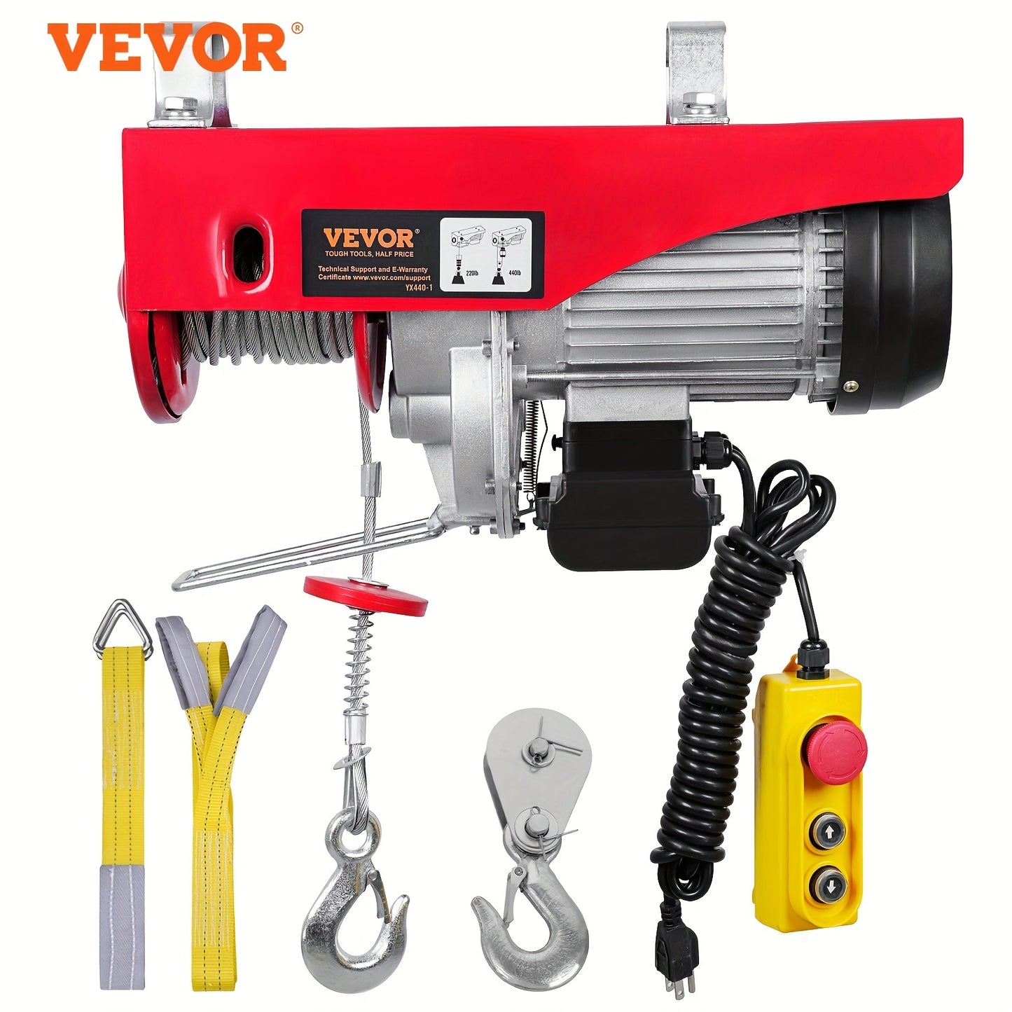 Electric Hoist, 440lbs Garage Hoist with 14ft Wired Control, 110 Volt Winch, 40ft Single Cable Lifting Height, Pure Copper Motor & Emergency Stop Switch