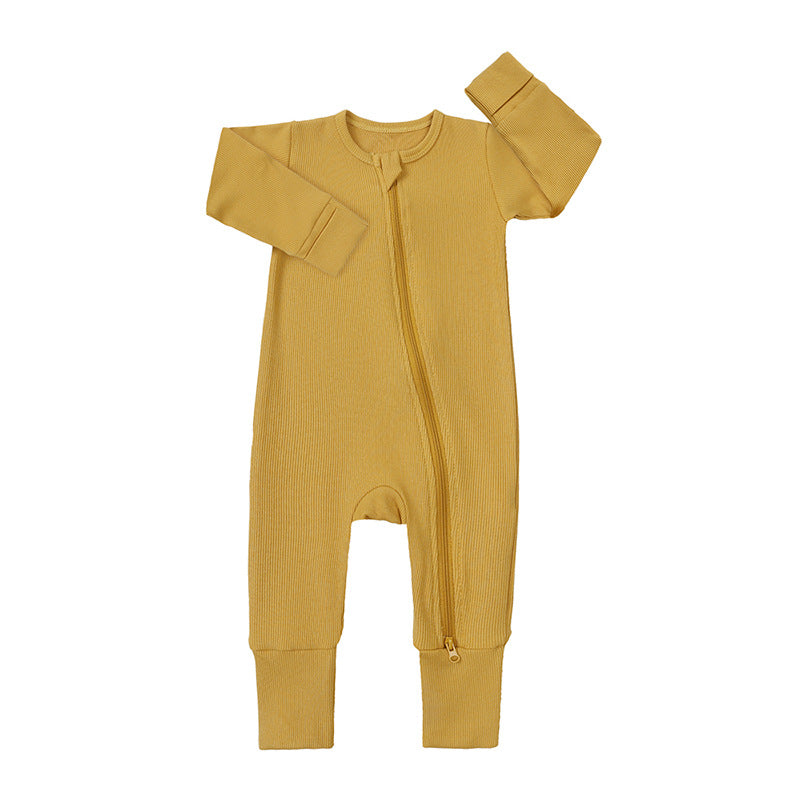 Baby Onesie - Long Sleeve Double Zipper Pajamas with Hand & Foot Wraps