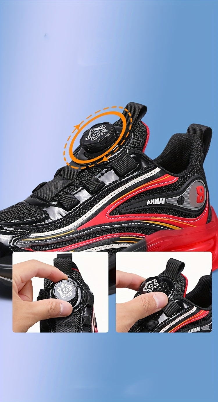 Casual Low-Top Mesh Sneakers for Boys with Rotating Button, Breathable, Lightweight, and Anti-Slip for Outdoor Walking and Running in Spring.