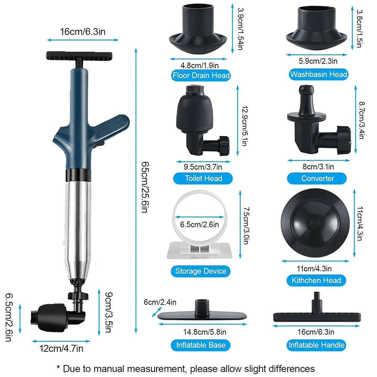 High-Pressure Air Toilet Plunger Set - Stainless Steel Snake & Shockwave Drain Unclogger for Sinks, Bathrooms & Pipes - No Battery Needed - Hiccupzz