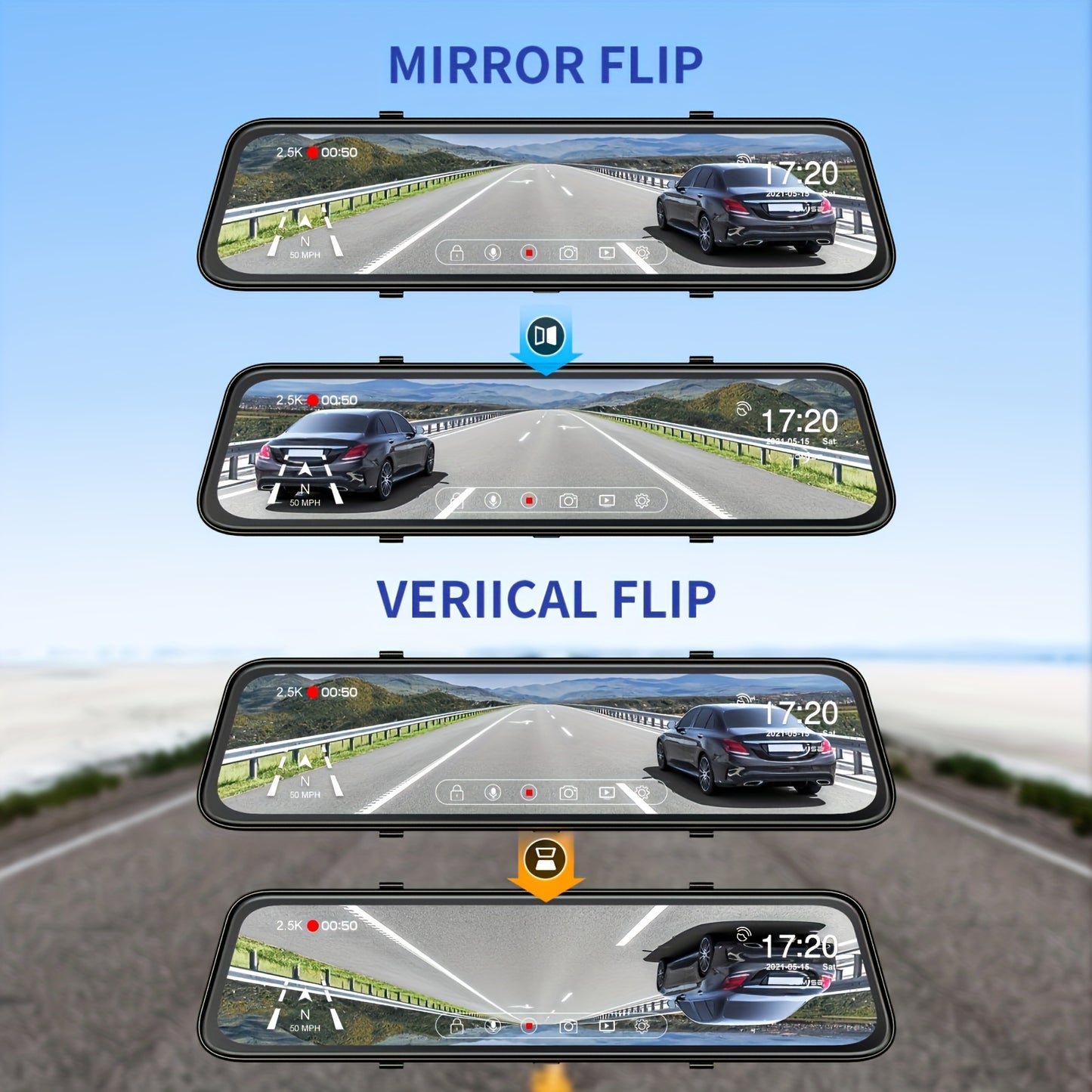 4K Mirror Dash Cam 12", Rearview Mirror Camera For Car & Trucks, 2160P Full HD, Waterproof Backup WDR Camera, Night Vision, Parking Assistance