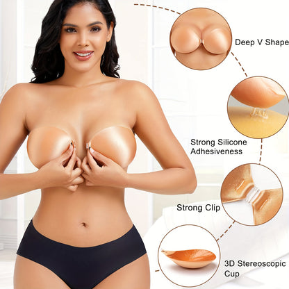 Women's Invisible Bra, Adhesive Nipple Covers, Non-Slip Breathable Underwear, Bridal Bust Stickers, Concealing Petals, Seamless & Gather Support - Hiccupzz