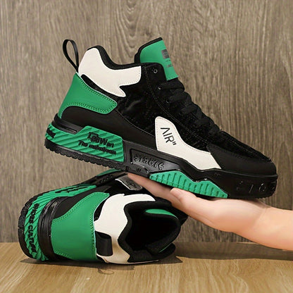 Men's Trendy High Top Platform Shoes, Non Slip Lace Up Skate Shoes, All Seasons Outdoor Walking Traveling Comfy - Hiccupzz