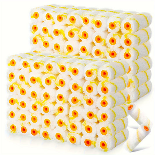 300 Pcs 4 Inch Mini Paint Roller Cover 1/2" Nap Microfiber Roller Covers - Yellow & White - For Small Area Painting & Craft Repair