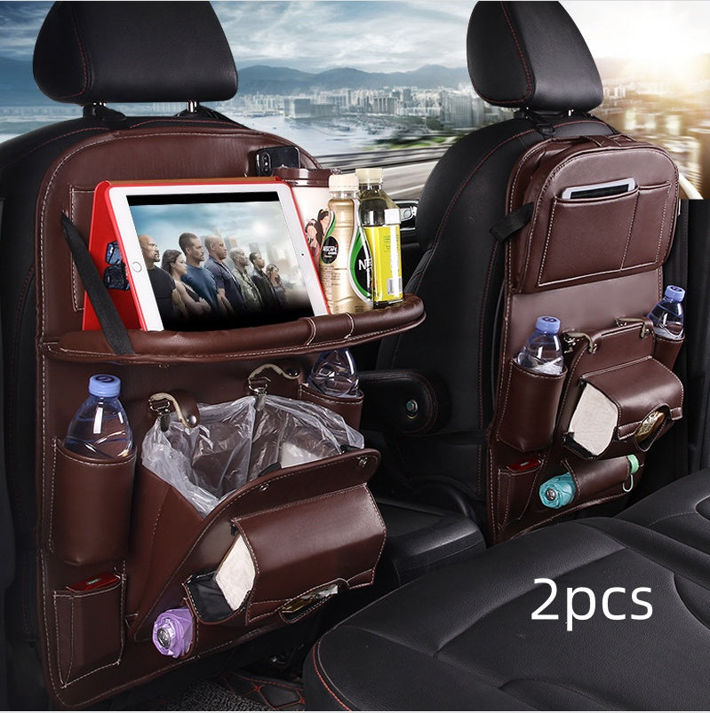 Luxury PU Leather Car Backseat Organizer with Foldable Table – Multi-Functional Car Seat Storage.