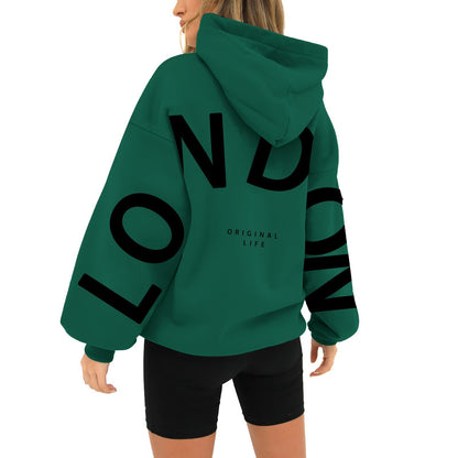 Printed Long Sleeve Loose Pockets Hooded Sweater - Hiccupzz