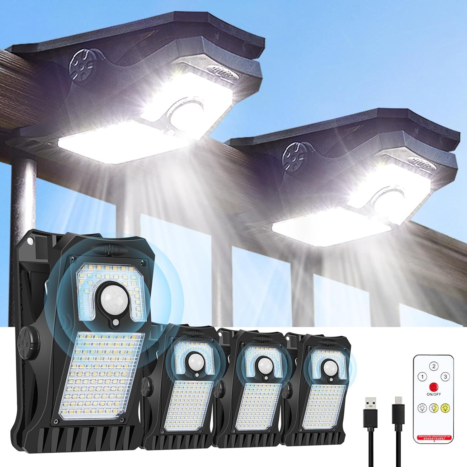 2-Pack 118 LED Solar Motion Sensor Lights, Clip-On Security Lights with 3 Color Modes for Fence, Chain Link, Camping - Hiccupzz