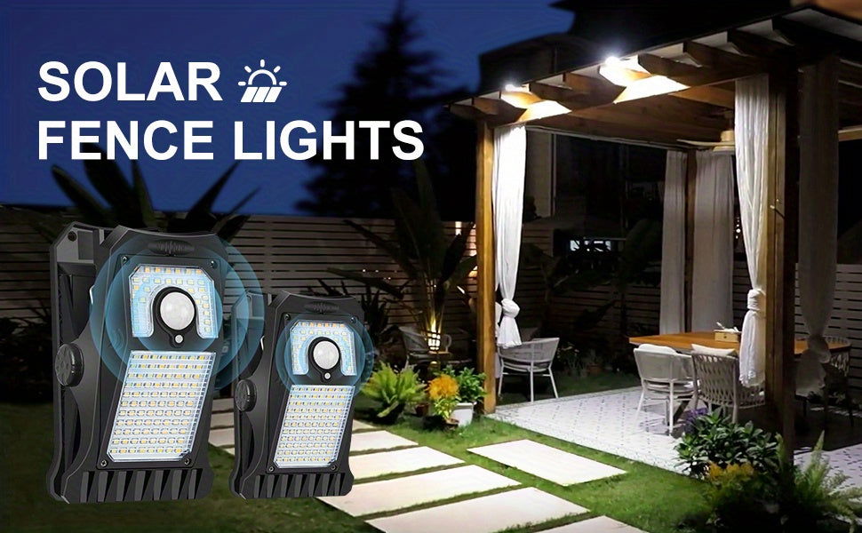 2-Pack 118 LED Solar Motion Sensor Lights, Clip-On Security Lights with 3 Color Modes for Fence, Chain Link, Camping - Hiccupzz