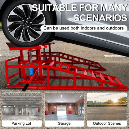2-Pack Heavy Duty Hydraulic Truck Ramps - 5T/11,000Lbs Capacity, Steel Vehicle Maintenance Platform for Garage, Red - Hiccupzz