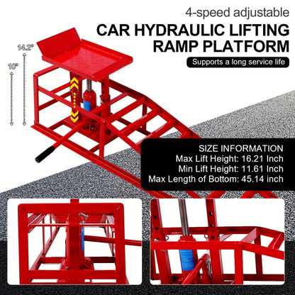 2-Pack Heavy Duty Hydraulic Truck Ramps - 5T/11,000Lbs Capacity, Steel Vehicle Maintenance Platform for Garage, Red - Hiccupzz