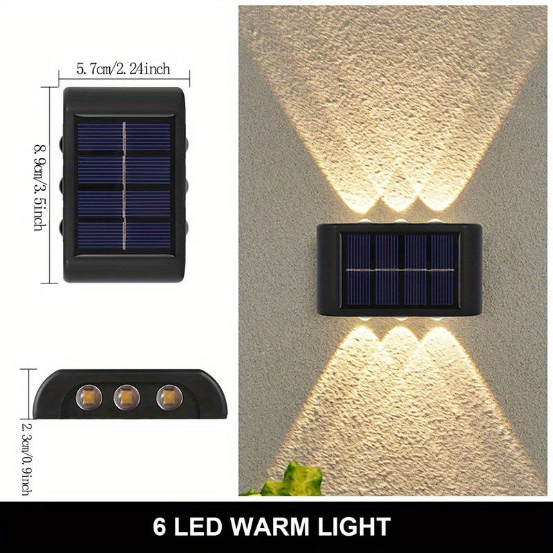 2-Pack Solar Wall Lights, Decorative Up and Down Lights for Patio, Villa, Aisle, IP44 Waterproof Ambient Landscape Lamps - Hiccupzz