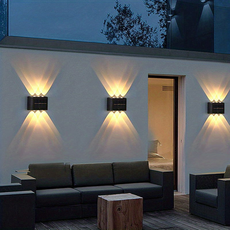 2-Pack Solar Wall Lights, Decorative Up and Down Lights for Patio, Villa, Aisle, IP44 Waterproof Ambient Landscape Lamps - Hiccupzz