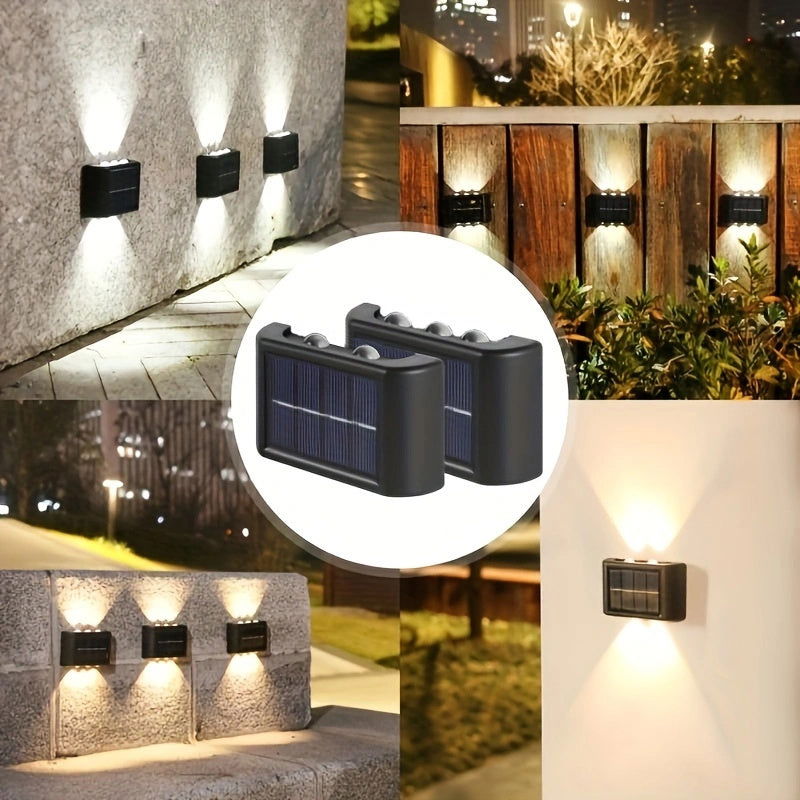2-Pack Solar Wall Lights, Decorative Up and Down Lights for Patio, Villa, Aisle, IP44 Waterproof Ambient Landscape Lamps - Hiccupzz