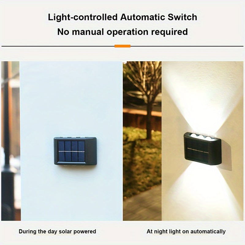 2-Pack Solar Wall Lights, Decorative Up and Down Lights for Patio, Villa, Aisle, IP44 Waterproof Ambient Landscape Lamps - Hiccupzz