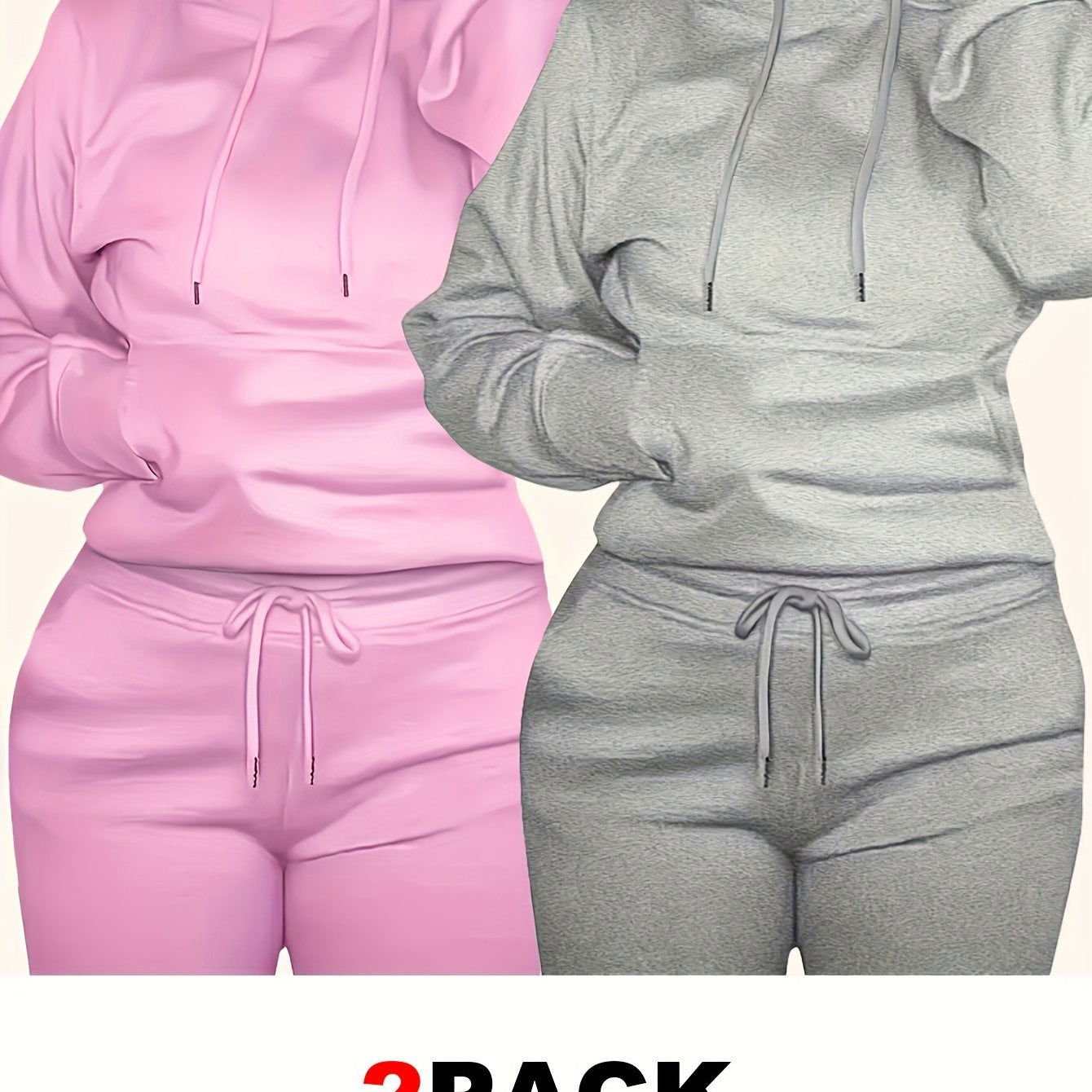 2-pack Women's Solid Drawstring Hoodies, Long Sleeve Kangaroo Pocket Sweatshirt for Fall & Winter - Hiccupzz