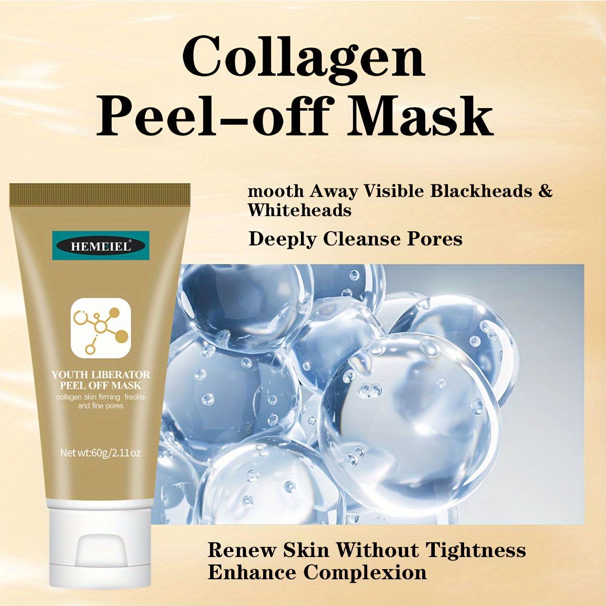 2.12oz Peel Off Mask With Collagen, Moisturizing Deep Cleansing Smearing Mask For Women Skin Care Facial Mask, Unclog Pores, Firming Skin - Hiccupzz