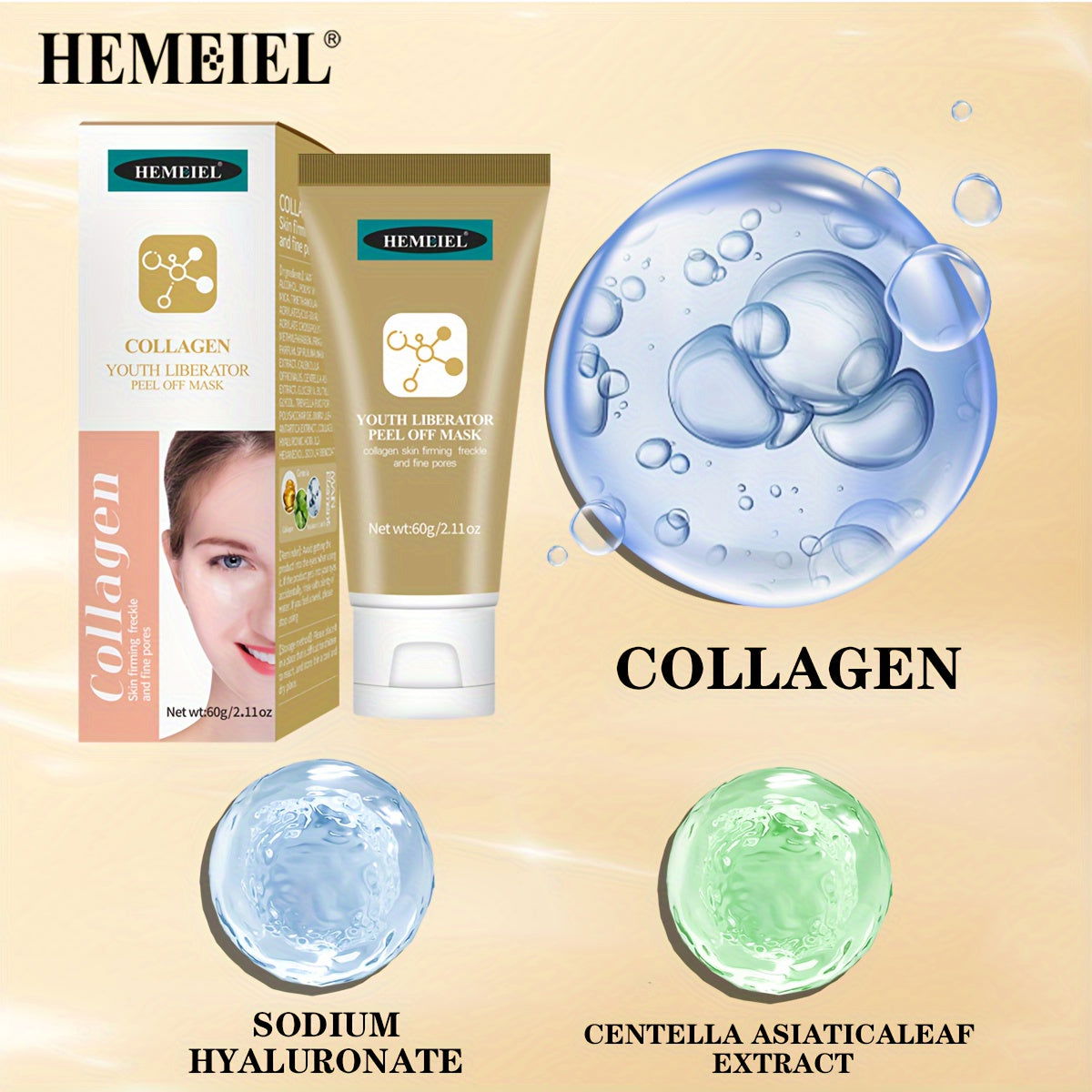 2.12oz Peel Off Mask With Collagen, Moisturizing Deep Cleansing Smearing Mask For Women Skin Care Facial Mask, Unclog Pores, Firming Skin - Hiccupzz