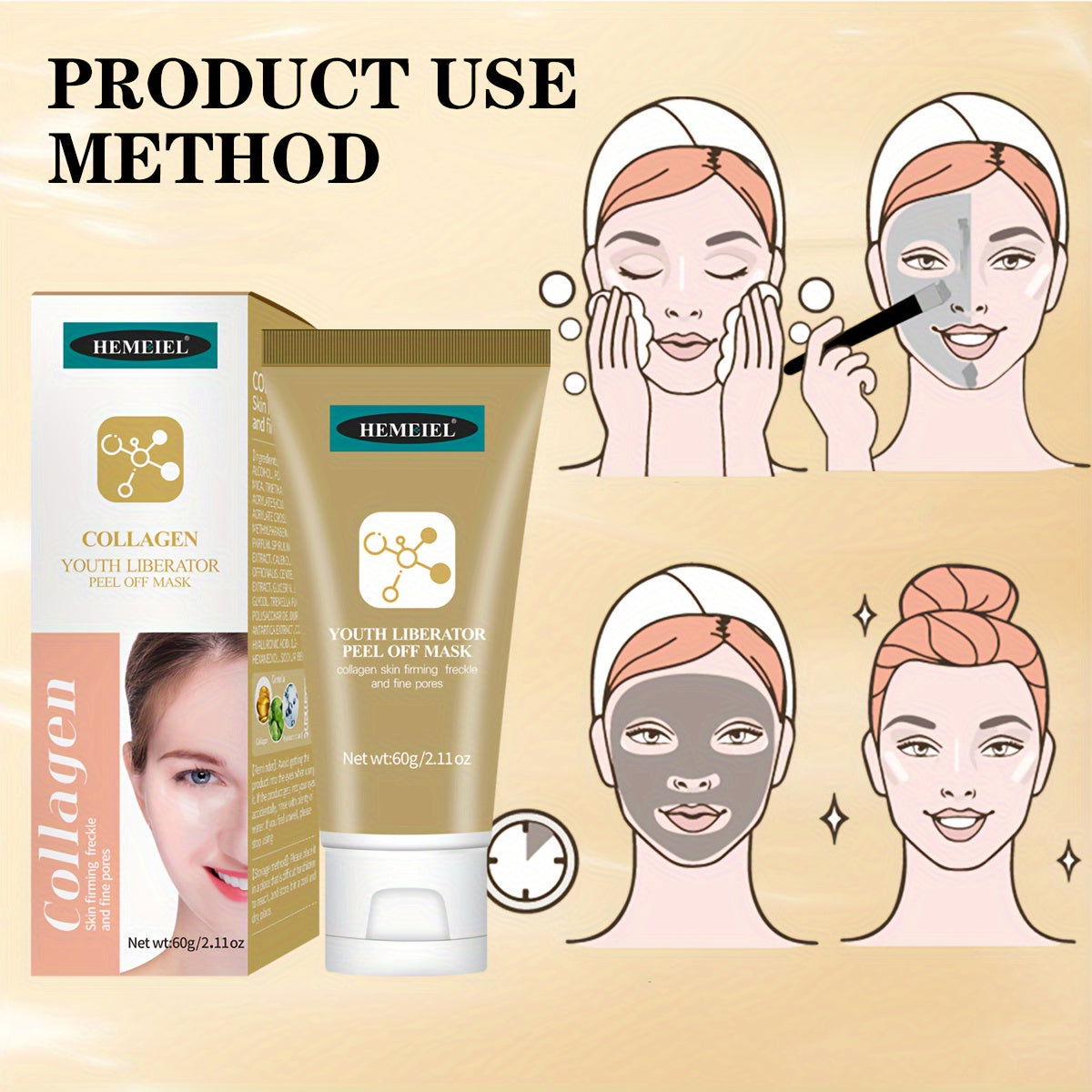 2.12oz Peel Off Mask With Collagen, Moisturizing Deep Cleansing Smearing Mask For Women Skin Care Facial Mask, Unclog Pores, Firming Skin - Hiccupzz