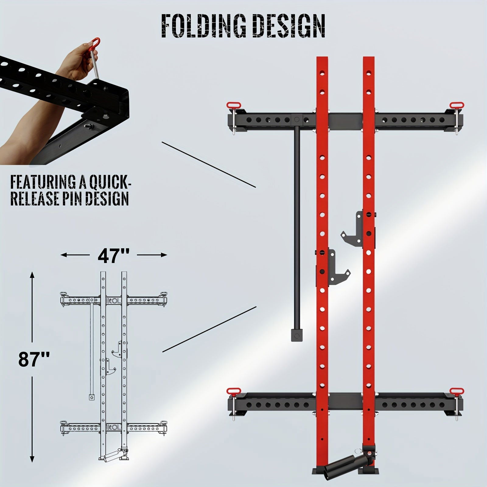 2.36" X 2.36" Folding Wall-Mounted Squat Rack, 800lbs Capacity with Pull-Up Bar & Attachments - Hiccupzz
