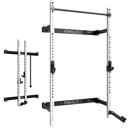 2.36" X 2.36" Folding Wall-Mounted Squat Rack, 800lbs Capacity with Pull-Up Bar & Attachments - Hiccupzz