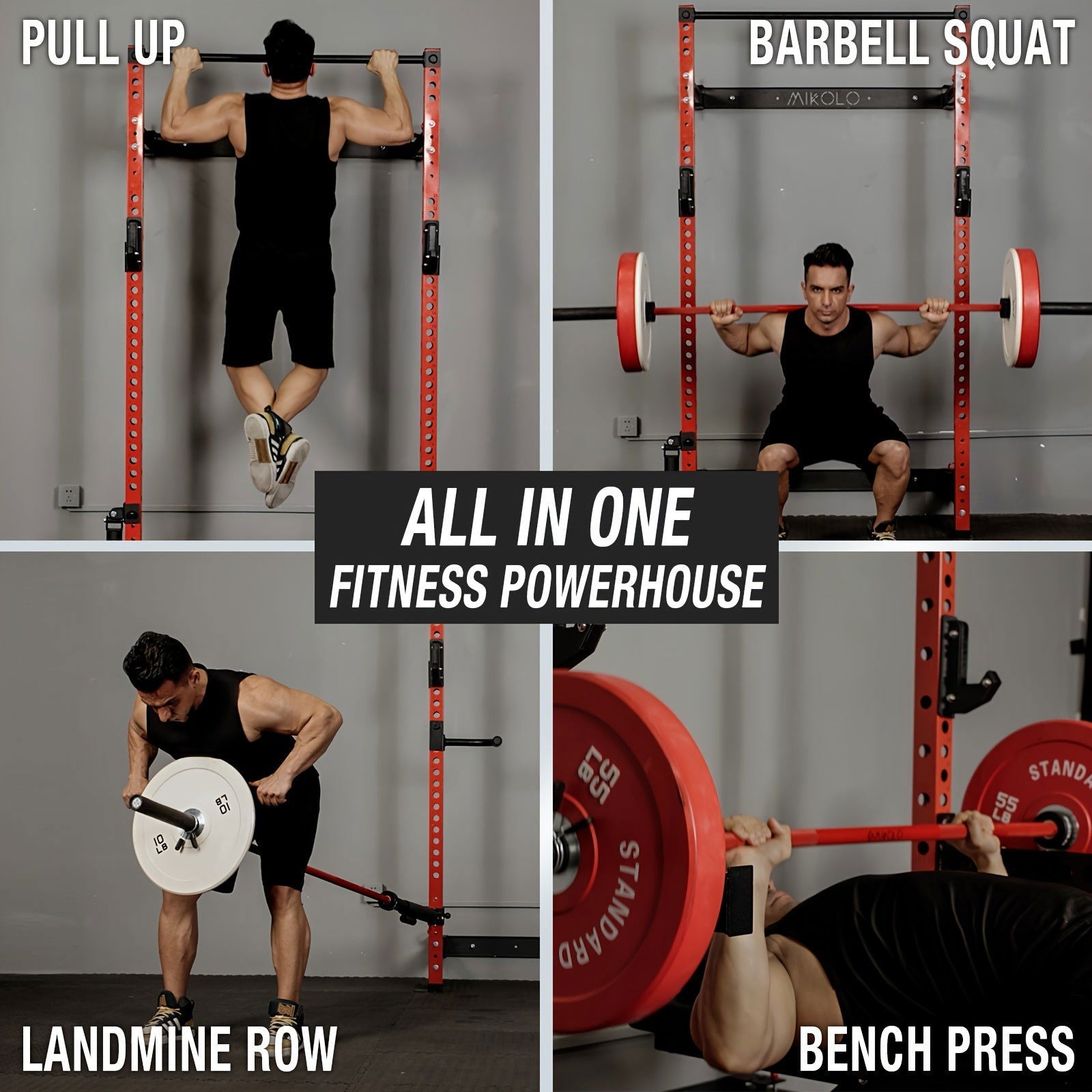 2.36" X 2.36" Folding Wall-Mounted Squat Rack, 800lbs Capacity with Pull-Up Bar & Attachments - Hiccupzz