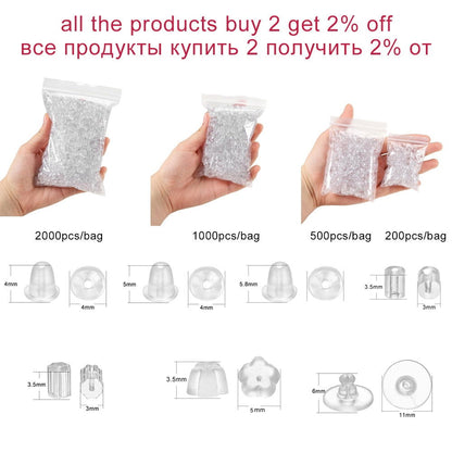 200-2000 Pcs Soft Silicone Rubber Earring Back Stoppers for Stud Earrings - Hiccupzz