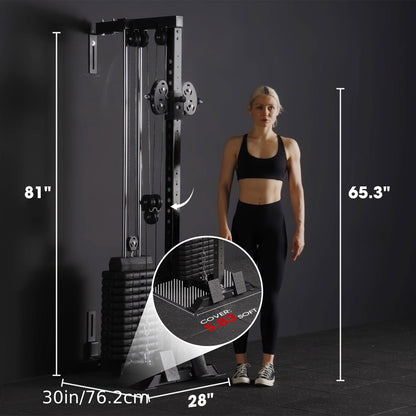 200lb Weight Stack Cable Crossover Machine - Wall-Mounted Dual Pulley System with 27 Positions & Pull-Down Station - Hiccupzz