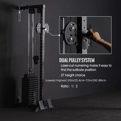200lb Weight Stack Cable Crossover Machine - Wall-Mounted Dual Pulley System with 27 Positions & Pull-Down Station - Hiccupzz