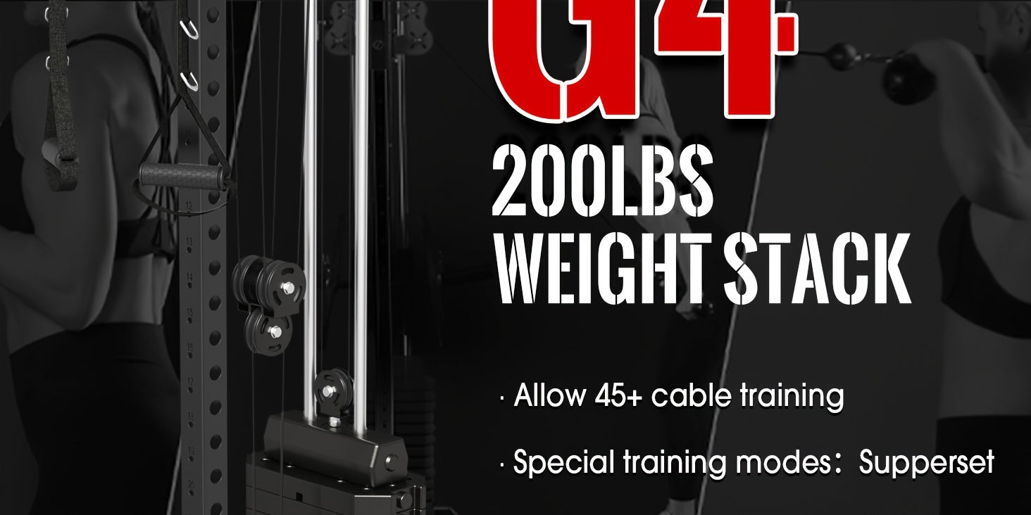 200lb Weight Stack Cable Crossover Machine - Wall-Mounted Dual Pulley System with 27 Positions & Pull-Down Station - Hiccupzz