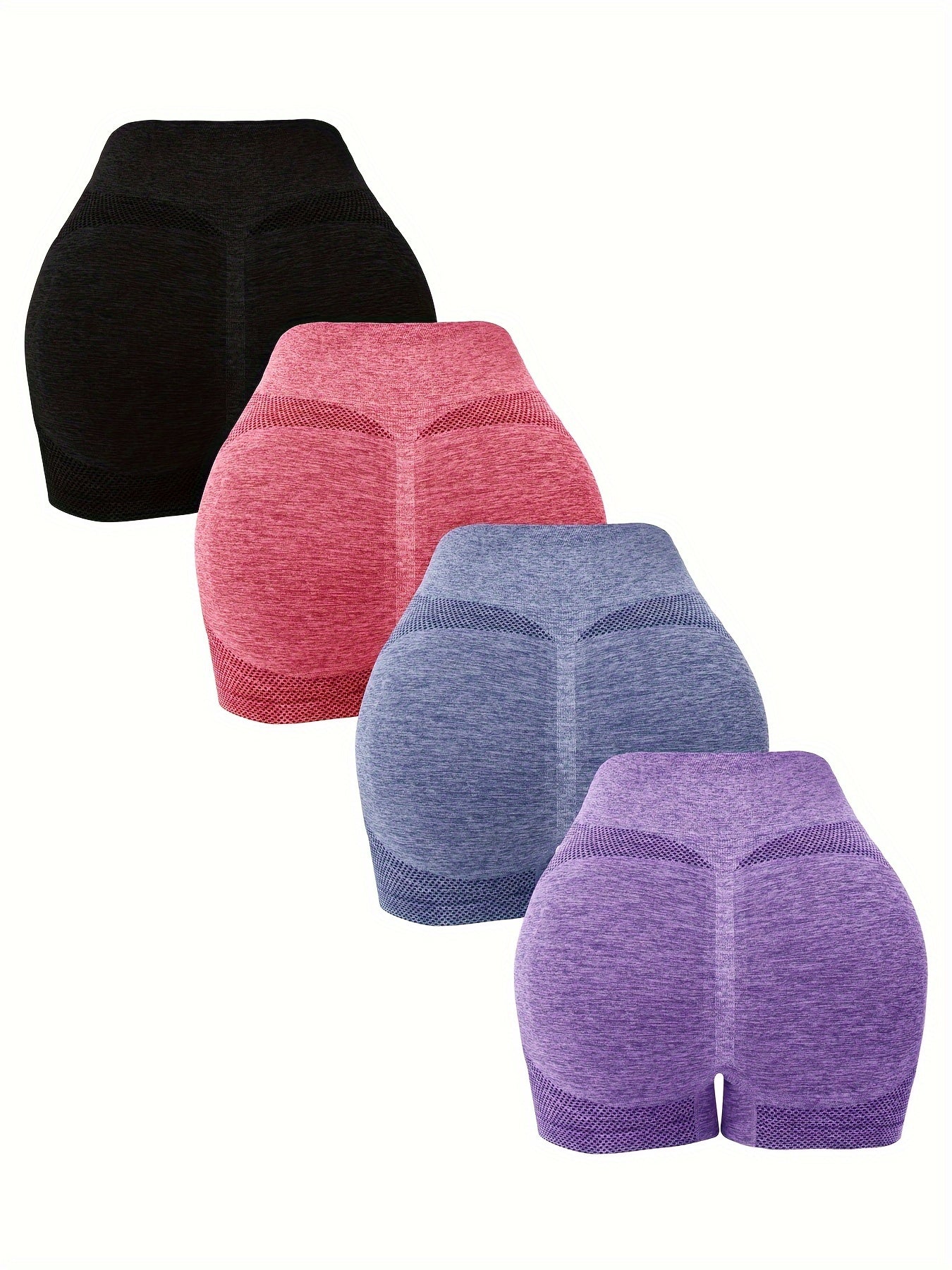 4-Pack Yoga Shorts For Women, Solid Color High-Waisted Slimming Booty Lifting Casual Shorts, Ideal For Sports Fitness Running - Hiccupzz