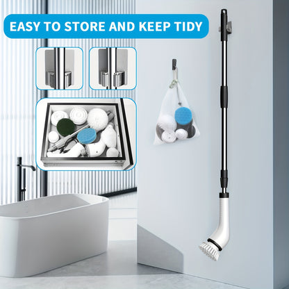 Electric Spin Scrubber, Electric Cleaning Brush - 2 Speeds, SXT-160 Cordless Power Spinning Cleaner Brush, Handheld Shower with 8 Replaceable Brush Heads for Tile, Tub, Sink, Wall, Bathroom - Hiccupzz