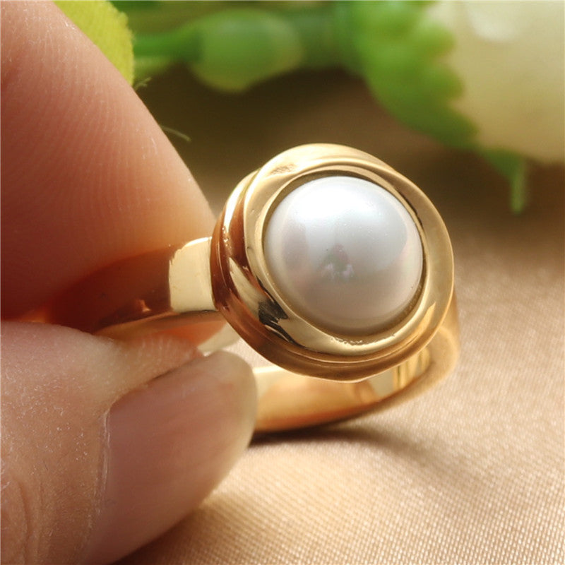 Fashion Titanium Steel Natural Stone Female Ring