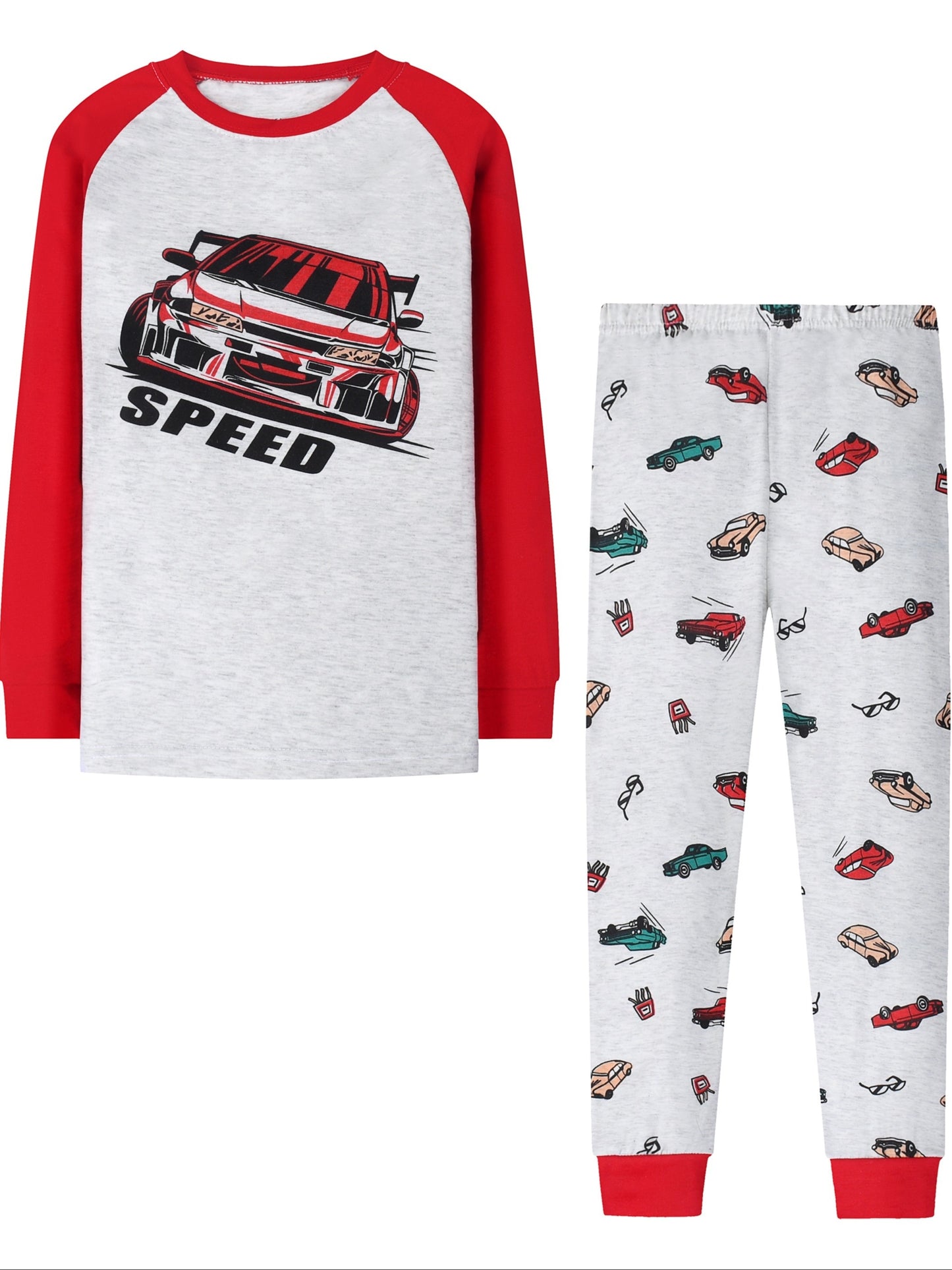 1 Set Boys' Thermal Underwear - Random Styles, Cute Animal & Truck Prints, Round Neck Long Sleeve Top & Trousers, Comfortable for Outdoor Wear