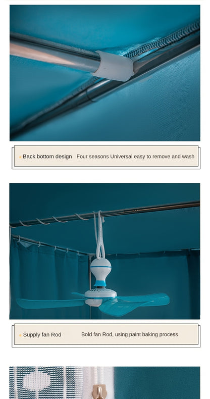 Dorm Room Bed Canopy with Mosquito Net - Includes Sunshade Curtain & Support, Easy Care, Lightweight Polyester