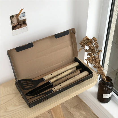 Barbecue Grill Fork, Shovel with Wooden Handle, Stainless Steel Grill Tongs 3pcs / set - Hiccupzz